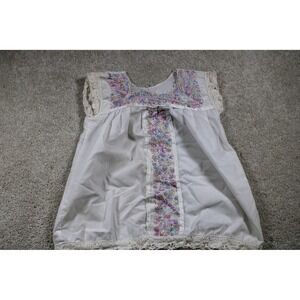 Vintage Handmade Baby Dress Girls Small White Pastel Embroidered Lace Trim 80s